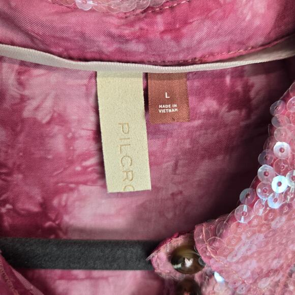 Picro Pink Sequined Shimmer Showgirl Top Size L Sparkle Feminine Holiday Party - Picture 4 of 12